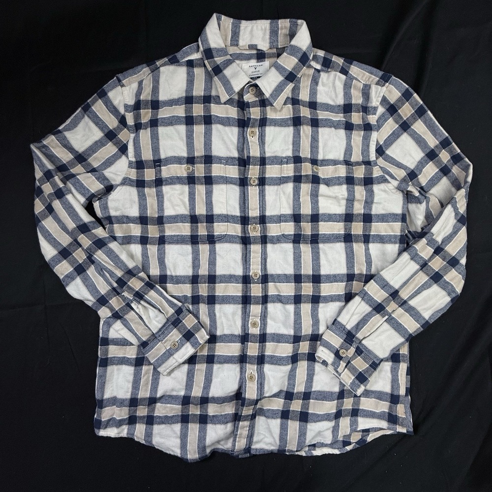 American Eagle Shirt Mens Large Blue Plaid Flannel Soft Long Sleeve Button Up